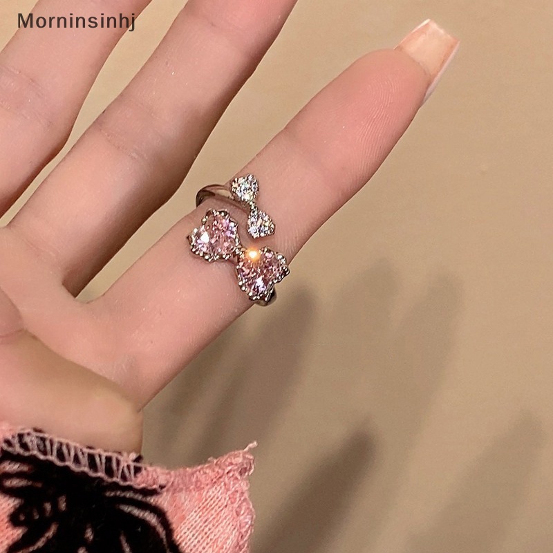 Mornin Pink Kristal Ikatan Simpul Cincin Kreatif Zirkon Terbuka Cincin Y2K Zirkon Mengkilap Cincin Untuk Wanita Pesta Perhiasan Aksesoris Hadiah id