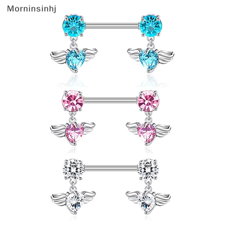 Mornin Fashion Shinny Zircon Nipple Ring Stainless Steel Kristal Jantung Sayap Nipple Barbel Nipple Rings Perhiasan Untuk Wanita Hadiah id