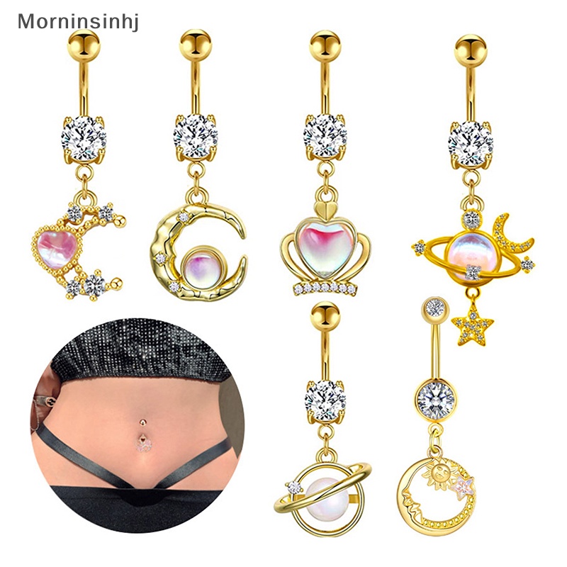 Mornin Cincin Pusar Planet Stainless Steel Terang Bulan Bintang Pusar Menjuntai Belly Button Rings Untuk Wanita Perhiasan Tubuh id