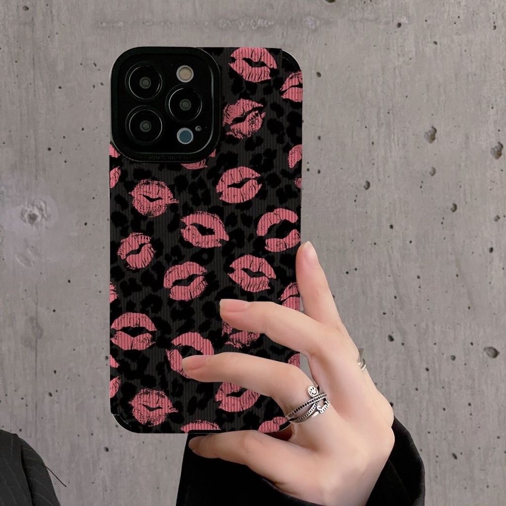 All New Sexy Black&amp;Pink lip print Leather Soft Case IPhone 7 Plus 8 Plus X XS XR XS Max 11 13 12 14 PRO Max 14 Plus SE Mini Phone Case Girl Girl Women's Fashion