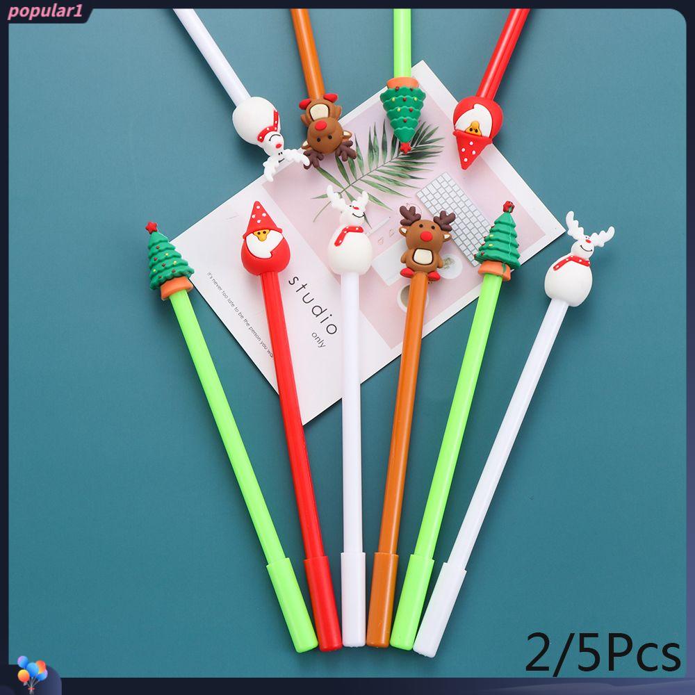 Populer 2/5pcs Gel Pen Hadiah Alat Tulis Perlengkapan Menulis Elk Snowman Seri Natal