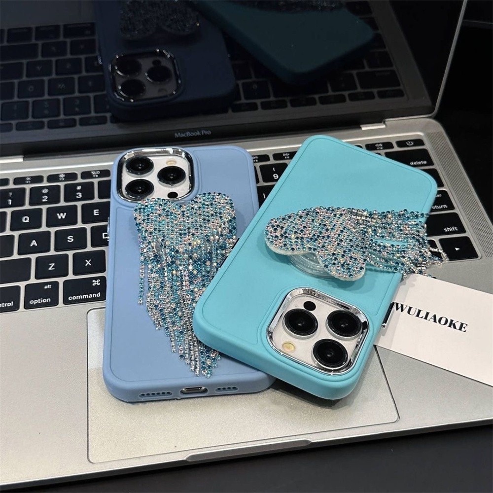 Casing Ponsel Bingkai Lensa Electroplating Untuk iPhone 14 Pro Max 13 Pro 12 11Pro X XR Xs Max 7 /8Plus Dengan Holder Rumbai Hati Case Silikon Penutup Belakang