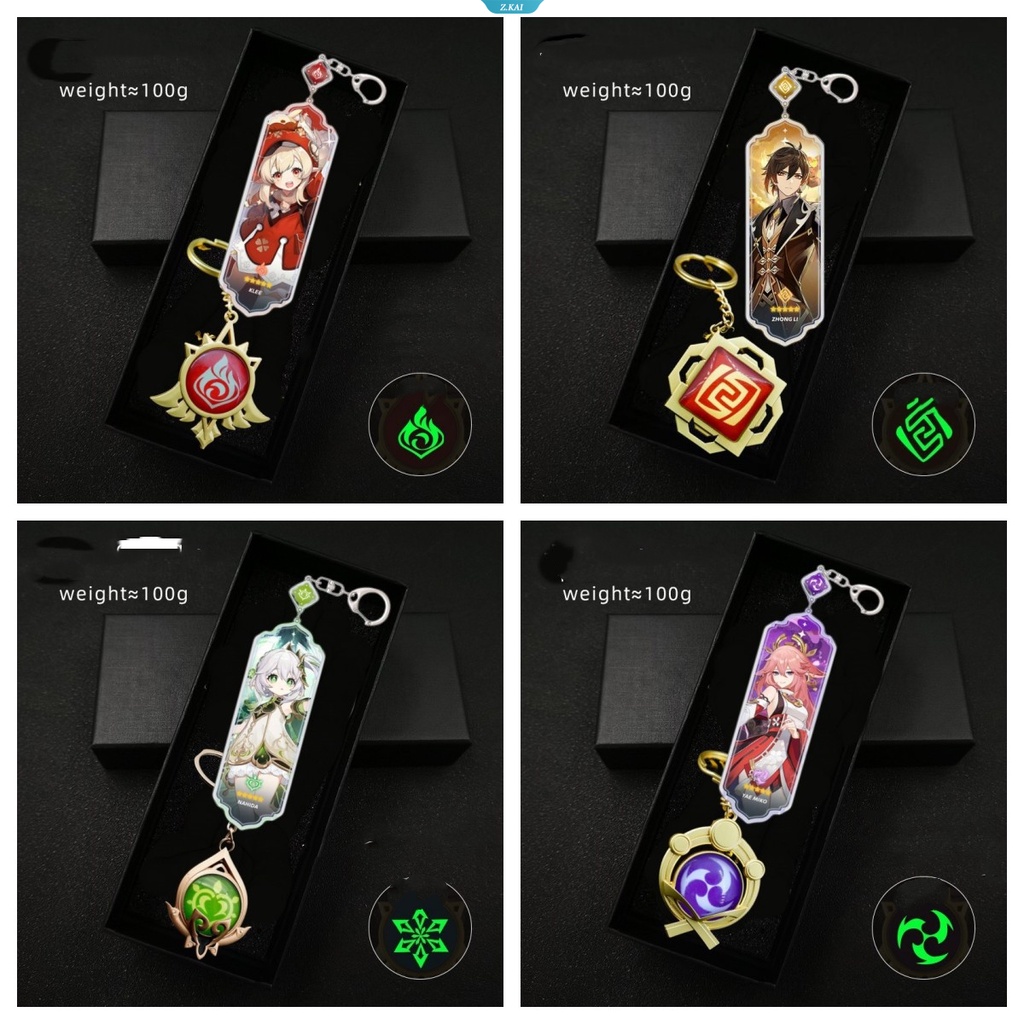 Anime Long Bar Charm Keychain Genshin Impact Vision Element Mata Tuhan Untuk Gantungan Kunci Mobil Aksesoris Wanita Lucu Tas Liontin Key Ring Hadiah [ZK]