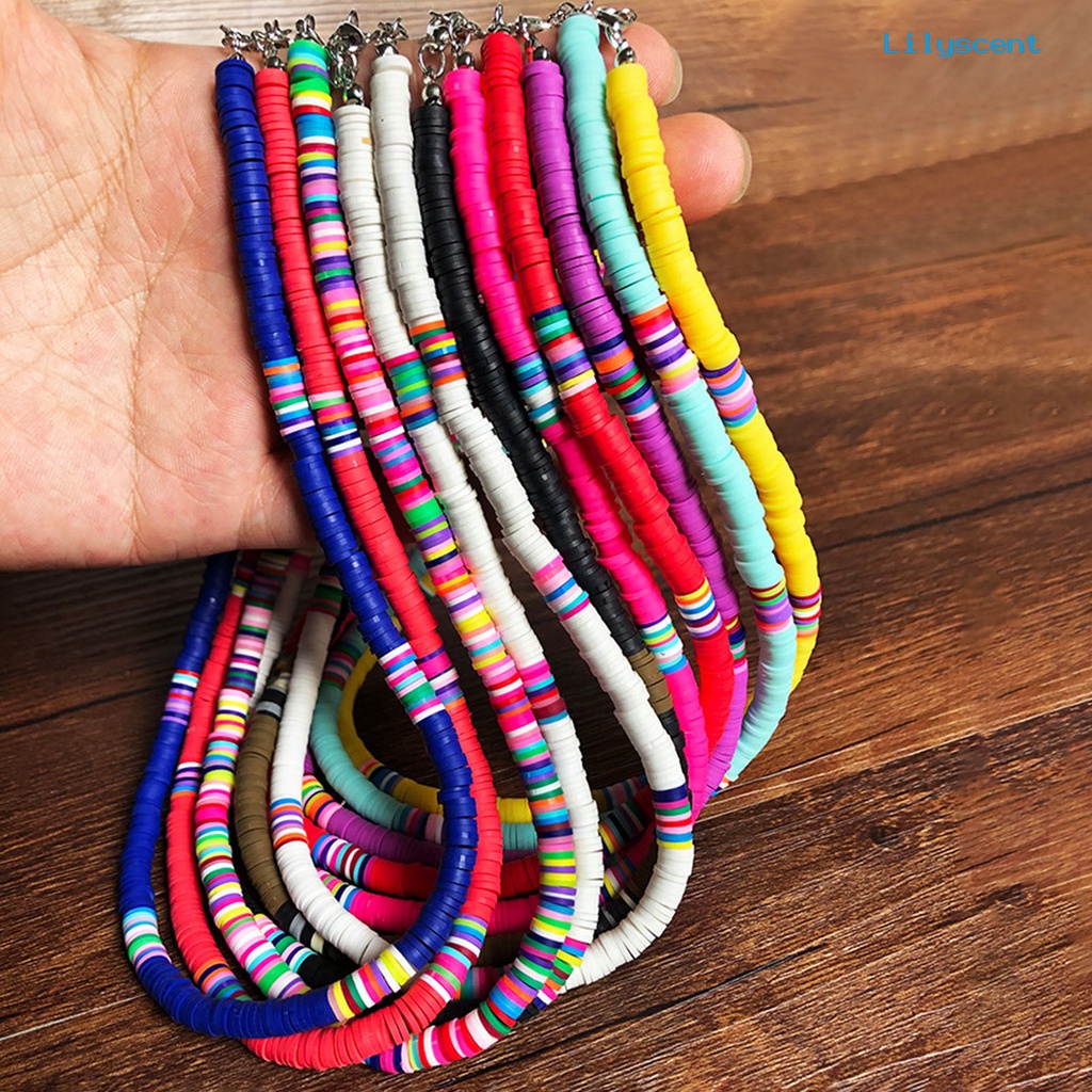 [LS]Kalung Wanita Manik-Manik Warna-Warni Bohemian Polymer Clay Stackable Tahan Lama Kalung Kerah Untuk Pesta