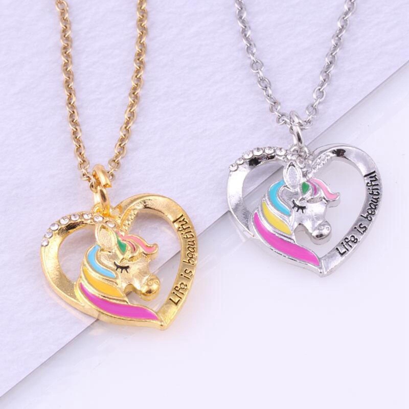 Fation Fashion Wanita Kristal Birthstone Unicorn Kalung Untuk Gadis Unicorn Perhiasan Untuk Remaja Gadis Putri Hadiah Pesta Ulang Tahun Mkilni