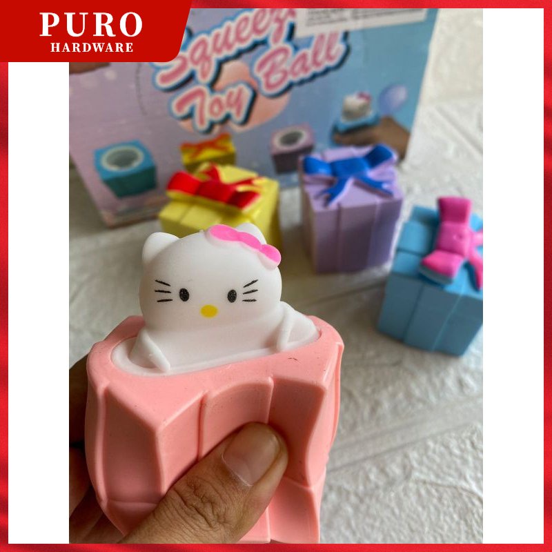 Mainan Anak Squishy Joy Ball / Mainan Remas Squeshy Bentuk Kado Hello Kitty