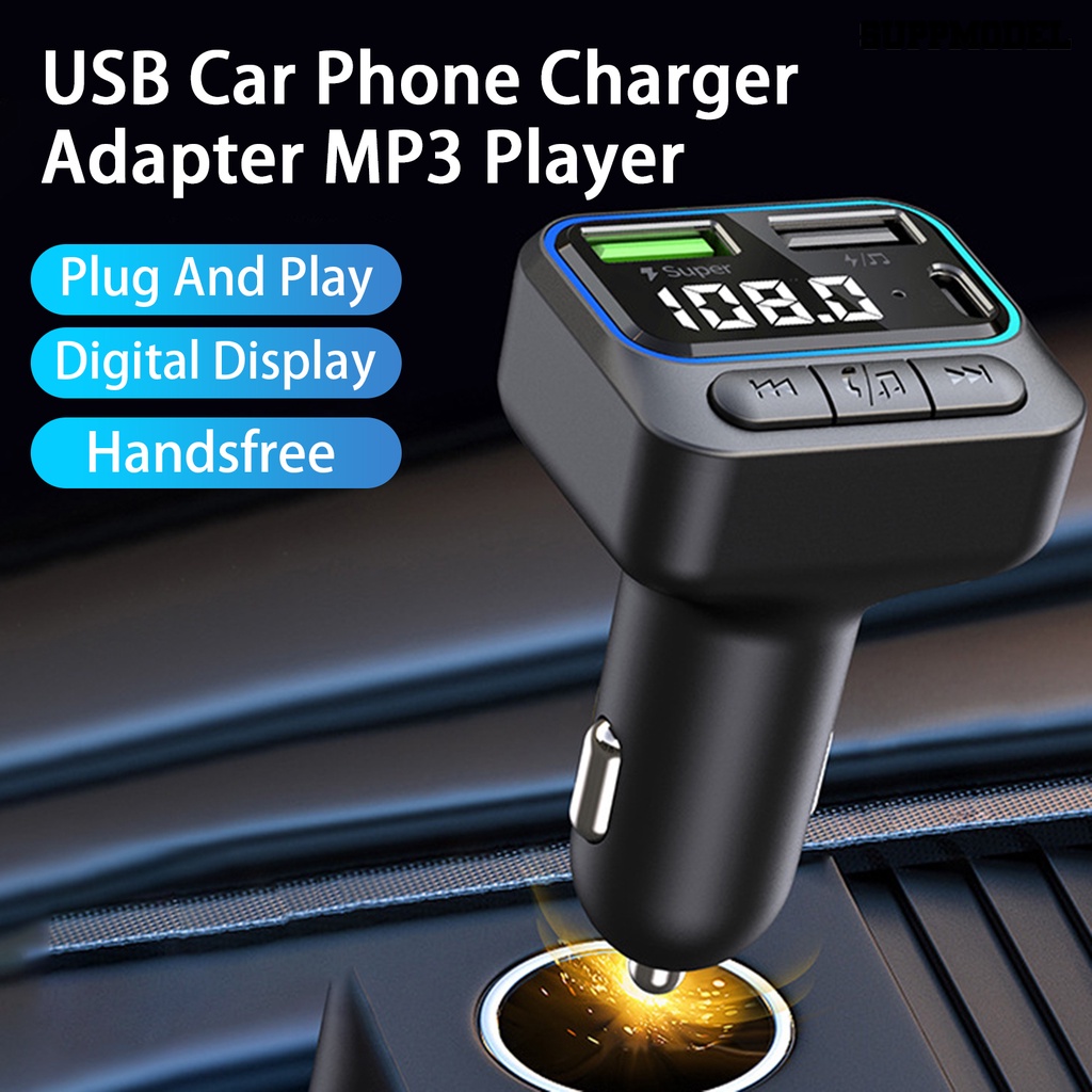 [SM] Adaptor Charger Mobil 12V-24V Digital Display Handsfree 3port QC3.0 Fast Charging USB Car Phone Charger Adapter MP3 Player Perlengkapan Kendaraan