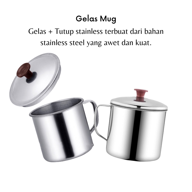 GOS A209 - GELAS MUG CANGKIR + TUTUP STAINLESS 8cm