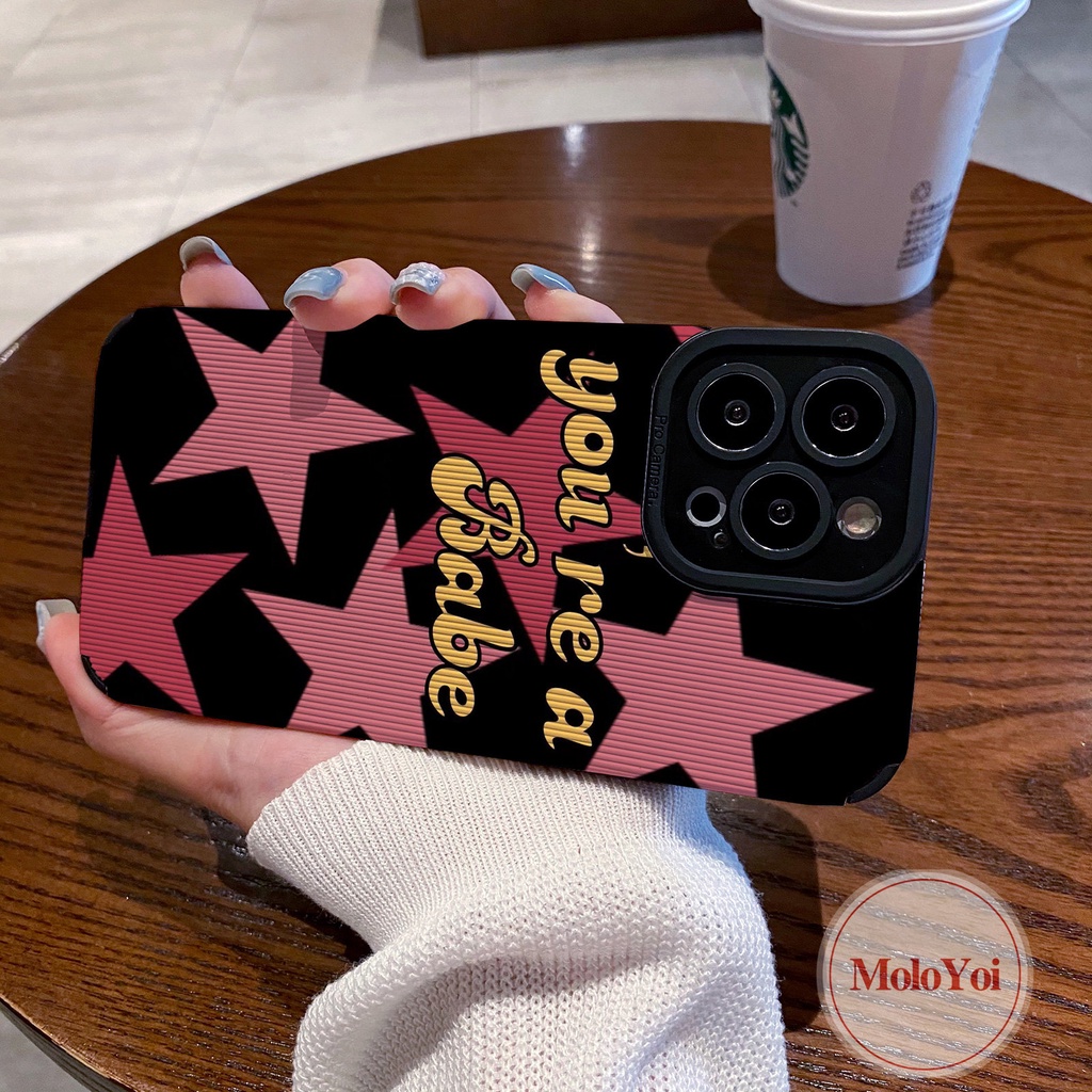 Luxury Leather Pink Star Letter Soft Phone Case Kompatibel Untuk IPhone 7Plus XR 11 13 14 12 Pro MAX X7 8 Plus XS MAX Cinta Hati Tekstur Shockproof Cover