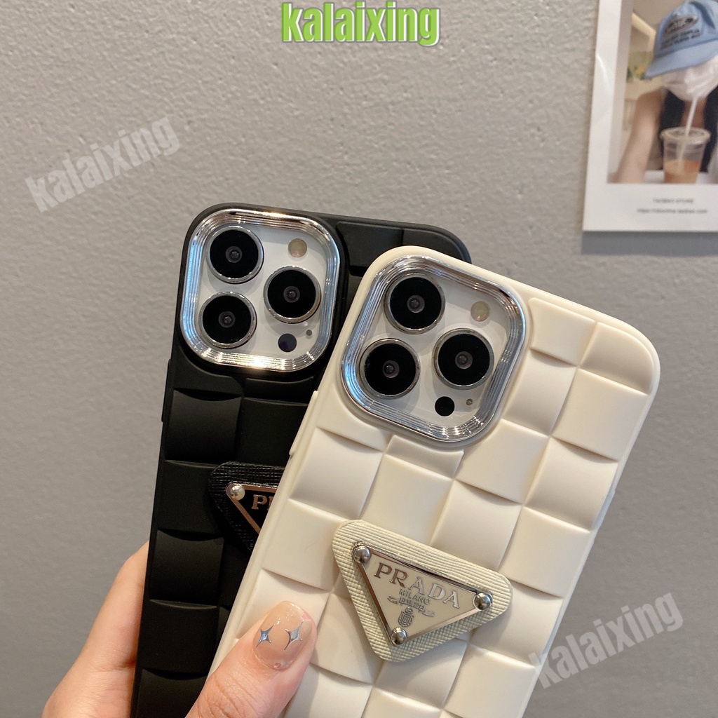IPHONE Prada Fashion Soft Tpu Phone Case Electroplating 3D Motif Kotak Untuk Iphone14 Pro Max14 13 Pro Max Xr X Xs Max11 12 Pro