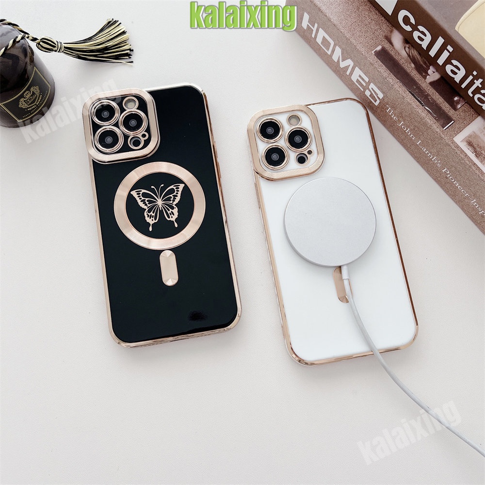 IPHONE Casing Ponsel Motif Kupu-Kupu Electroplating Untuk Iphone14 13 Pro Max12 11 Pro Max Dengan Soft Case Magnetik
