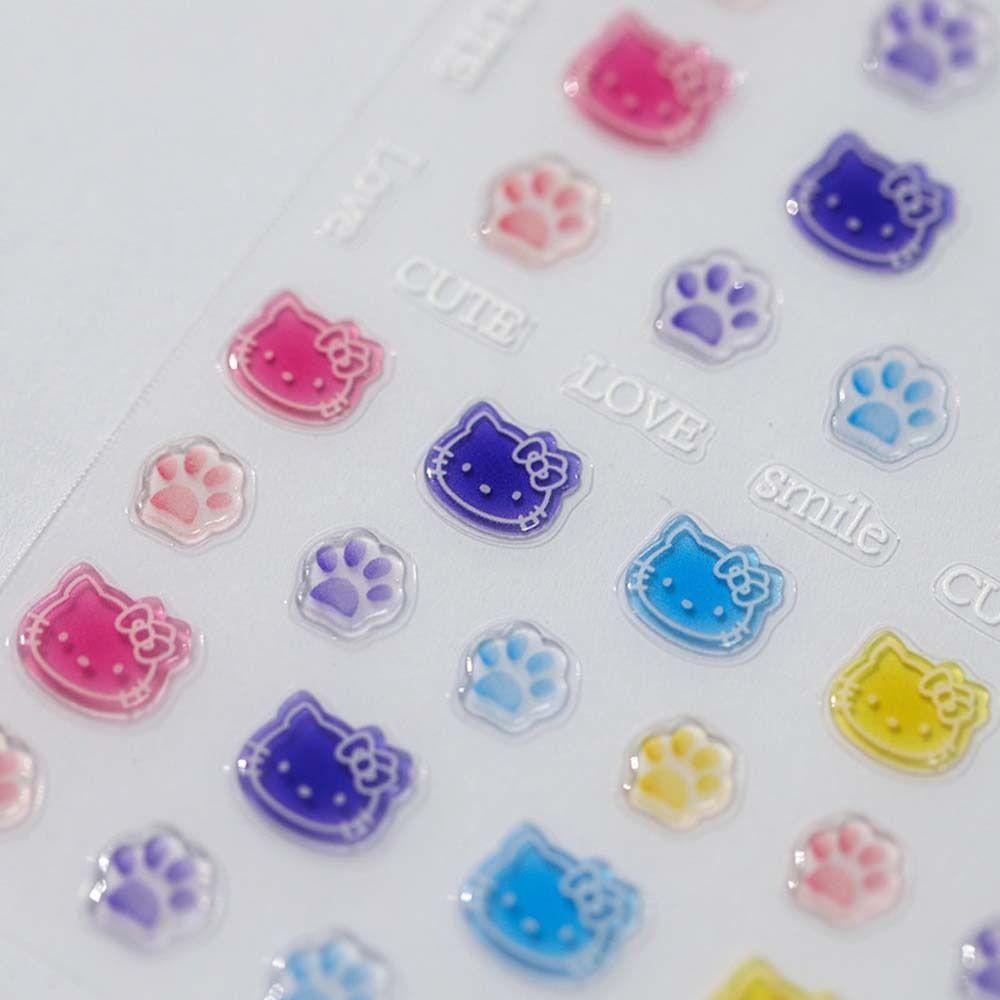 AUGUSTINA Agustina Stiker Kuku Warna-Warni Perekat Lembut Buah Kitty Cat Manicure Kartun Dekorasi Kuku Untuk Wanita
