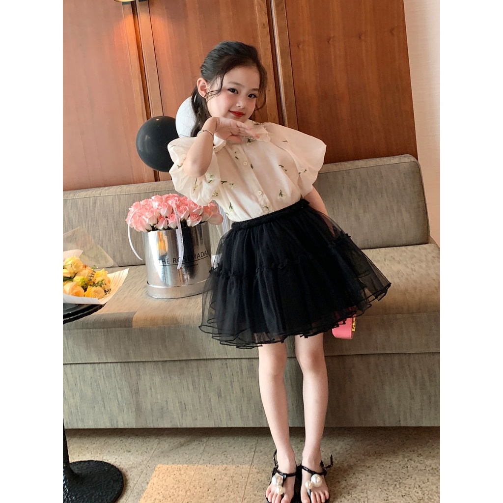 CHUBBI 80/89 Setelan Set 2in1 Anak Perempuan Fluffy Sleeve Embroidery Flower