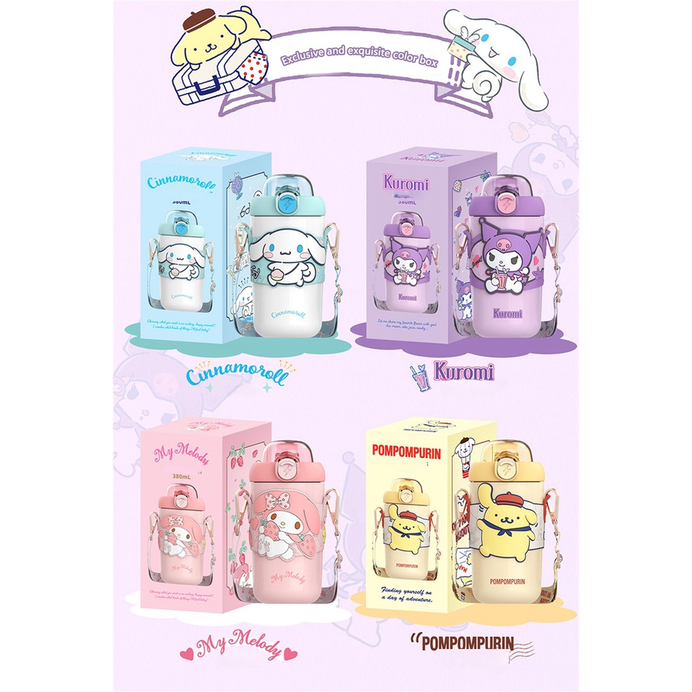 ღ 380ml/460ml Sanrio Insulating Cup Cartoon Children Straw Cup Melody Kuromi Cinnamoroll Stainless Steel Botol Air Siswa Perempuan Untuk Hadiah