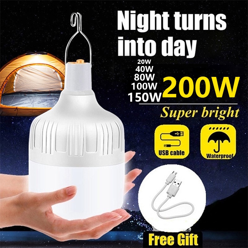 Gentlehappy Lampu Emergency LED USB Rechargeable Rumah Lentera Portabel Luar Ruangan 200W id