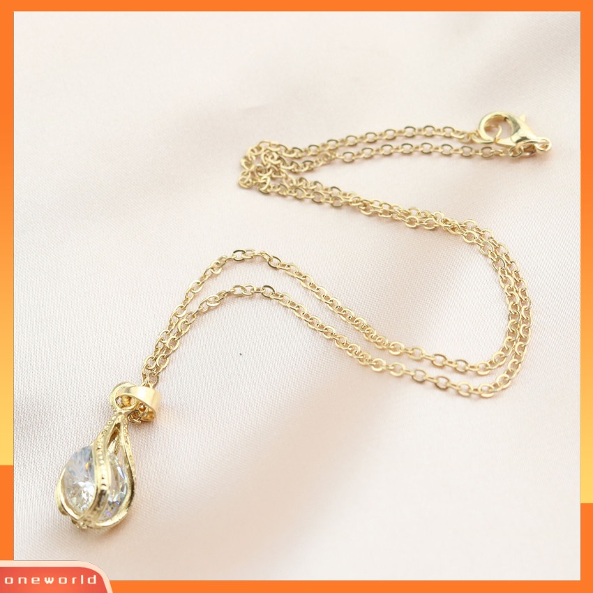 [ONR] Tergabung Zirkon Berbentuk drop spiral Berongga Kalung Anting set Aksesoris Dua Potong set