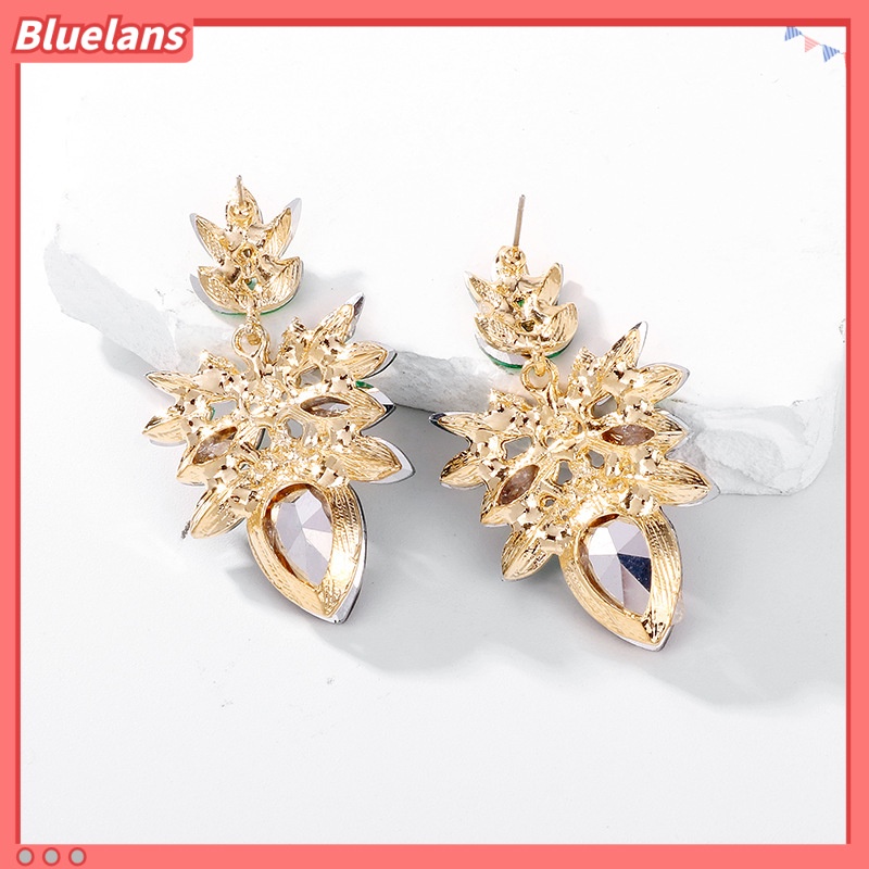 [BLS] Fashion Kristal Berlian Seri Daun Anting-Anting Temperamen Bunga Anting Eropa Dan Amerika Anting Wanita Cahaya Mewah