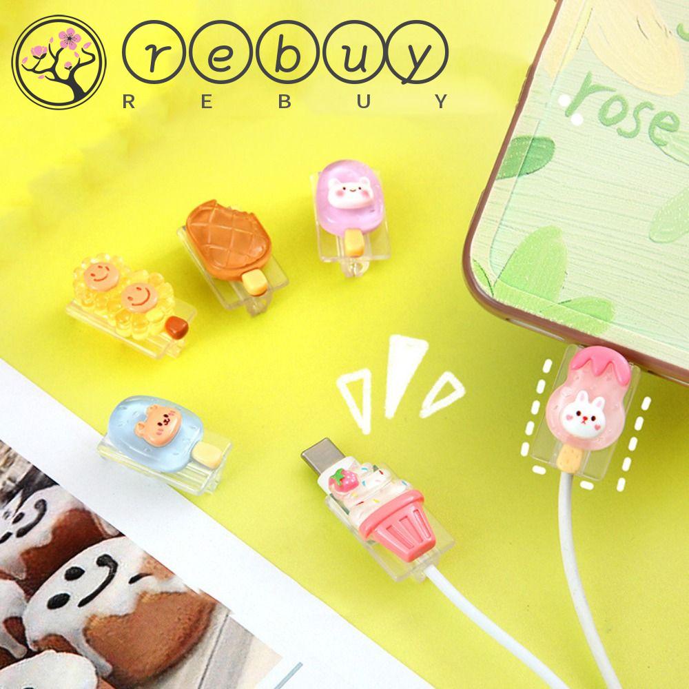 Rebuy Pelindung Gigitan Kabel Kawaii Lucu Data Line Charging Pelindung Soft Cover 3D Kartun Bunga Kabel Winder