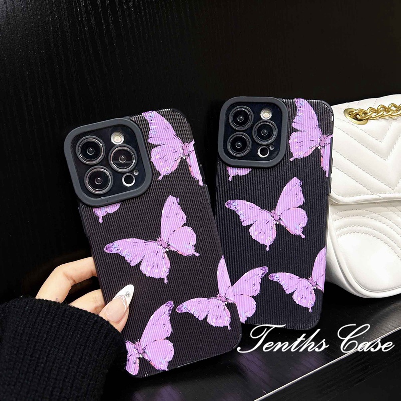 Kompatibel Untuk Iphone14 13 12 11 Pro Max X XR Xs Max7 8 Plus SE 2020 INS Gaya Ungu Motif Kupu-Kupu Ponsel Case Lembut Penutup Belakang