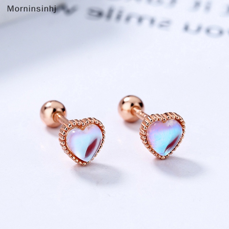 Mornin 1pasang925 Sterling Silver Fashion Romantis Warna-Warni Jantung Sekrup Stud Anting-Anting Untuk Wanita Pesta Pernikahan Perhiasan Halus Hadiah Perempuan Pendientes id