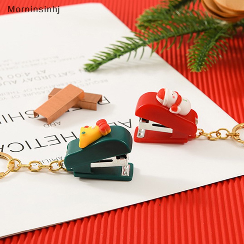 Mornin Christmas Kartun Mini Stapler Portable Binding Tools Gantungan Kunci Hadiah Natal id