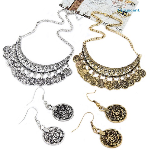 [LS] Set Perhiasan Statement Kalung Choker Kait Anting Gaya Vintage Wanita