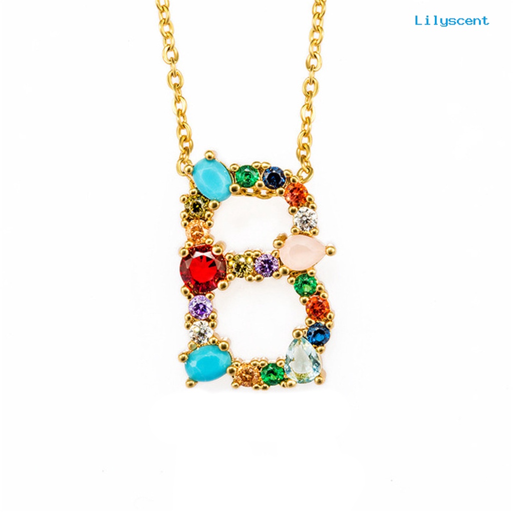 [LS]A-Z 26kalung Huruf Alfabet Inggris Multicolor Berlian Imitasi Hias Liontin