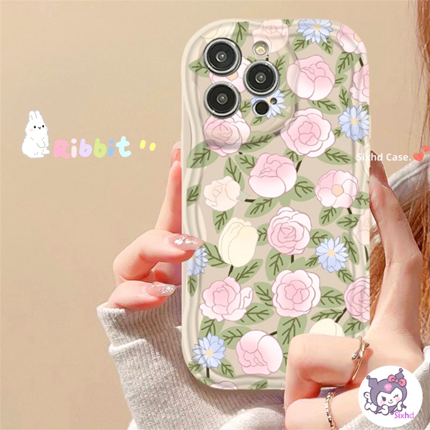 IPHONE Kompatibel Untuk Iphone14 13 12 11 Pro Max SE2020 X Xr Xs Max8 7 6 6s Plus Ins Kecil Segar Musim Panas Bunga 3D Tepi Melengkung Gelombang Glossy Perlindungan Lensa Casing Ponsel Soft Cover