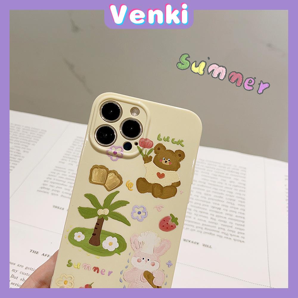 VENKI - Untuk iPhone 11 iPhone Case Cream Glossy Film TPU Soft Shockproof Phase Cover Protection Cute Bear Coco Kompatibel dengan iPhone 14 13 Pro max 12 Pro Max xr xs max 7 8Plus