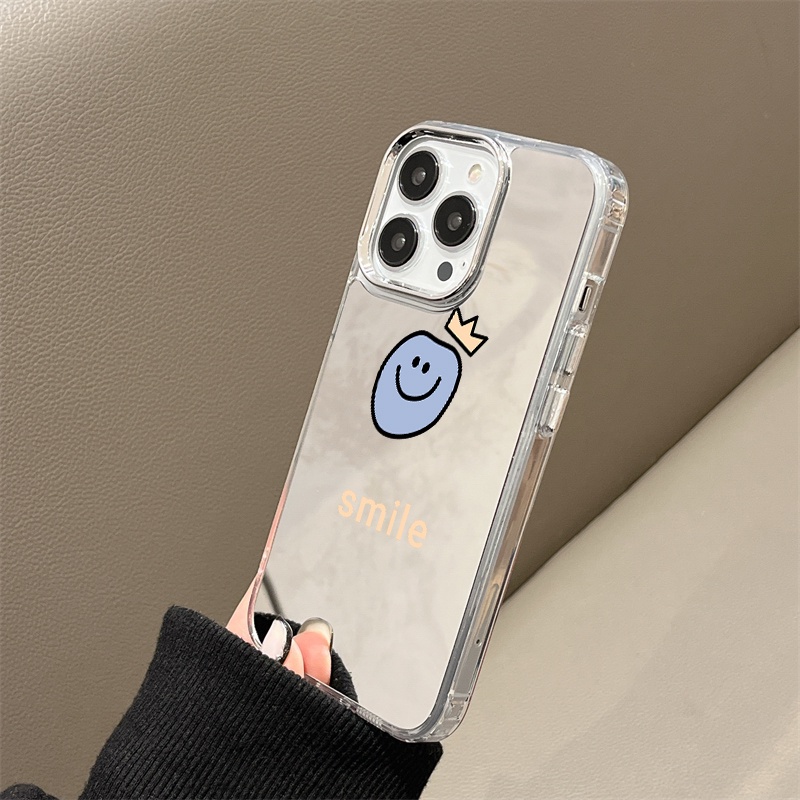 IPHONE Smile Emoji Mirror Phone Case Kompatibel Untuk Iphone11 12 13 14 12Pro 13Pro 14Pro Pro Max XR X XS Max Electroplating Tombol Perlindungan Mirror Cover