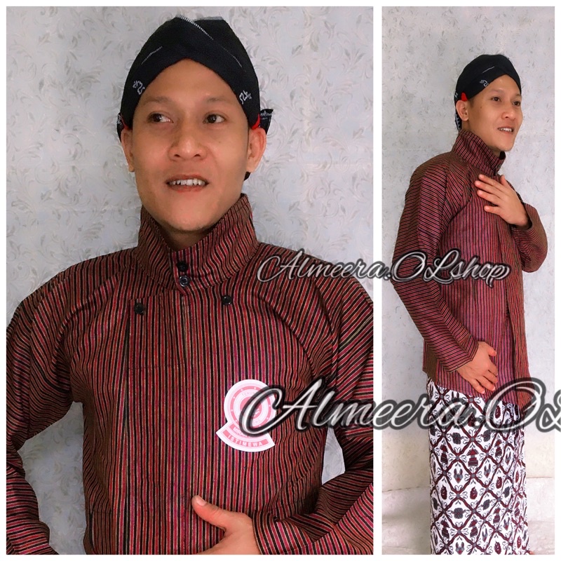 Kebaya dan Sorjan Lurik surjan lurik raja keong istimewa warna merah hitam kuning Lurik