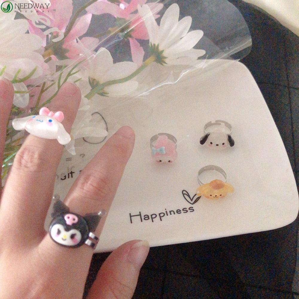 NEEDWAY Needway Wanita Cincin Trendi Adjustable Kuromi Resin Cinnamoroll Pembukaan Cincin Fashion Perhiasan