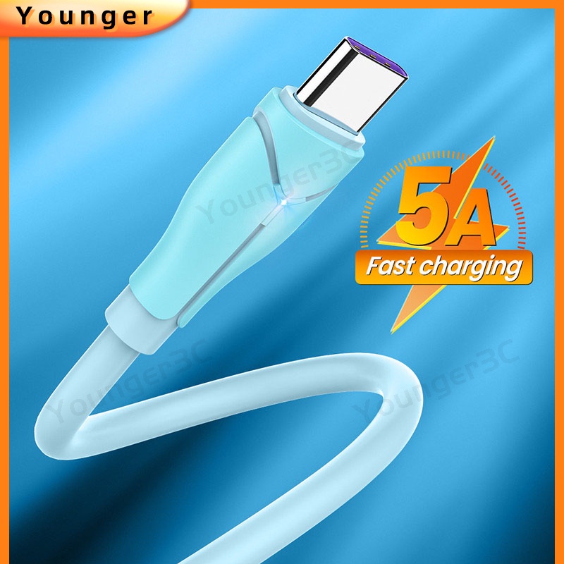 5a Super Fast Charging USB Cable Liquid Lembut Fast Charging Cord Perekat Cahaya Cerdas Aman Jalur Pengisian Cepat Untuk ios Micro Tipe C