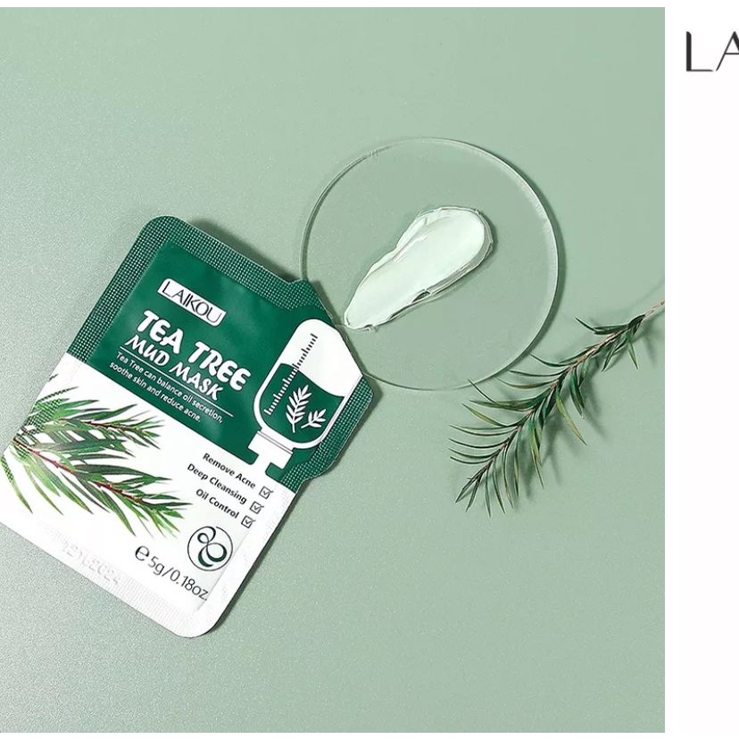 LAIKOU Mud Mask Tea Tree Memperbaiki Jerawat Membersihkan Pori-pori Komedo