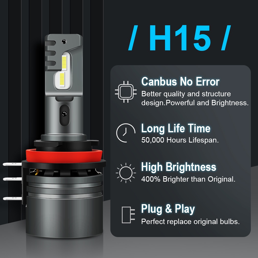 2pcs H15 Bohlam Led Canbus Error Free Lampu Mobil 50W 12000LM Super Terang CSP Chip Konversi Mengemudi Lampu Untuk Mazda Ford VW