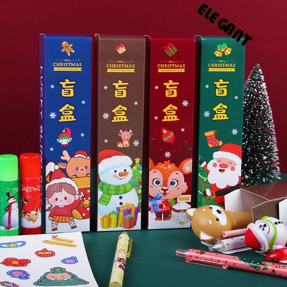 【 ELEGANT 】 Pena Kotak Random Natal Tahun Baru Lucu Tinta Pulpen Alat Tulis Pena Pencet Hadiah Natal Siswa