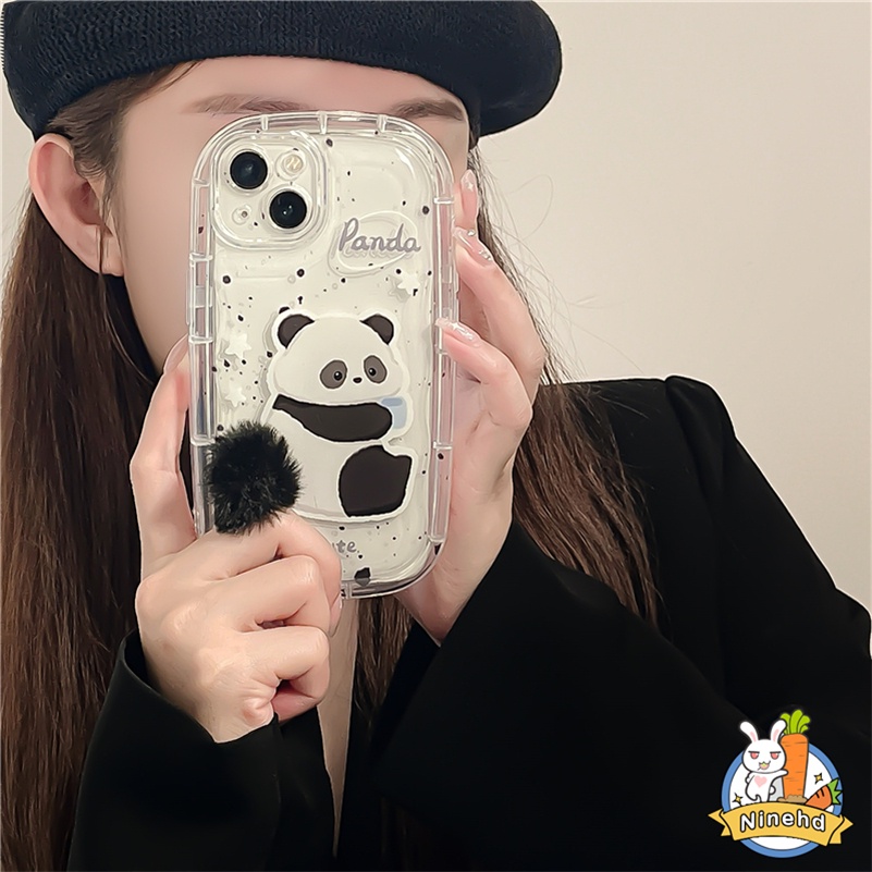 Cute Plush Tail Panda Rabbit iPhone Case Kompatibel Untuk Iphone14 13 12 11 Pro Max X Xr Xs Max 8 7 6 6s Plus SE2020 Bening Tebal Airbag Phone Case Silikon Shockproof Back Cover