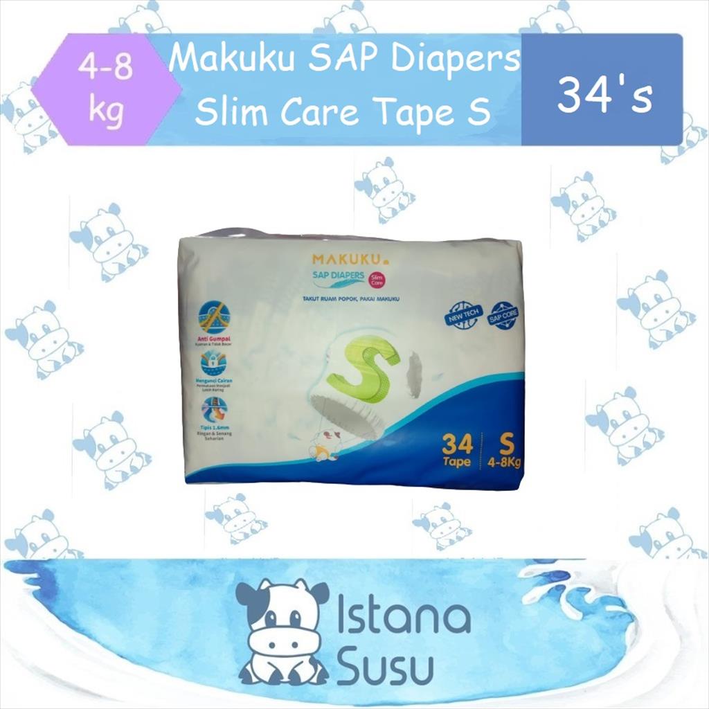 Makuku SAP Diapers Slim Care Tape S - 34's