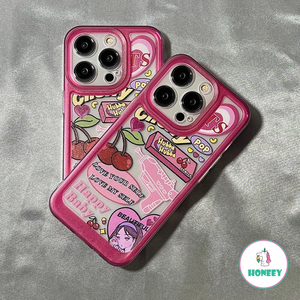 IPHONE Sweet Retro Pop Cherry Gadis Cinta Pistol Air Telepon Case Untuk Iphone14 13 11 12 Pro Max Xr Xs 7 8 Plus Case Cute Cover