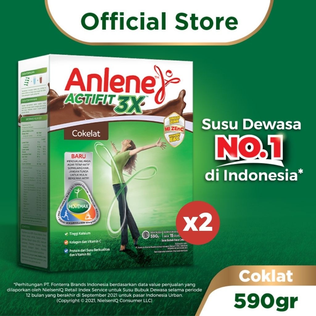 

Anlene Actifit 3X Susu Bubuk Dewasa Cokelat 2 x 590g - Nutrisi Tinggi Kalsium Untuk Tulang, Sendi, dan Otot