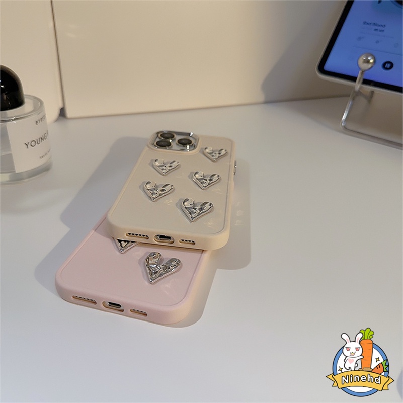 IPHONE Mewah Plating Bingkai Matte Hati Cinta Ponsel Case Kompatibel Untuk Iphone14 13 12 11 Pro Max X Xr Xs Max 8 7 6 6s Plus SE 2020warna Solid Shockproof Bumper Soft Case TPU Penutup Belakang