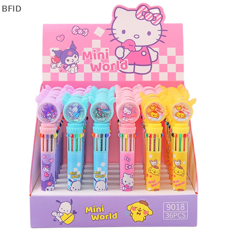 [BFID] 10warna Bolpoin Multi Warna Kawaii Kartun Tekan-Jenis Warna Pulpen Alat Tulis Sekolah Pasokan Multi-Fungsi Hadiah Alat Tulis [ID]