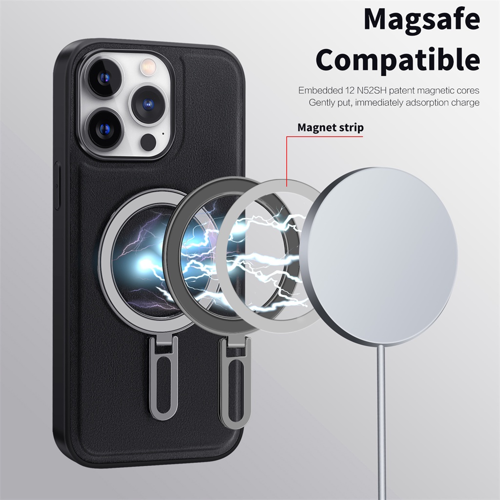 Casing magnetik kulit mewah Casing iPhone 14 Pro Max iPhone 12 13 Pro Max 11 Pro Max 14 Plus dengan braket pelindung guncangan tertutup sepenuhnya