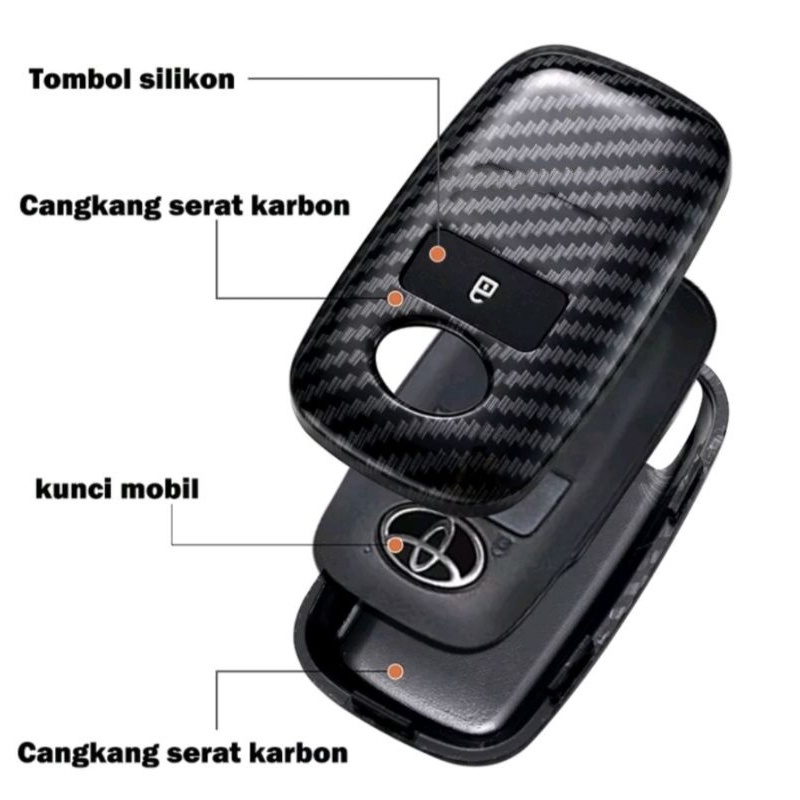 Casing Kunci Remote Mobil Carbon Fiber/Casing Kunci Motif Carbon/Key Case Sarung Remote/ABS Carbon Fiber/Casing Kunci Motif Carbon/Toyota RAIZE/ROCKY/AVANZA New 2022/Xenia New 2022/Veloz 2022