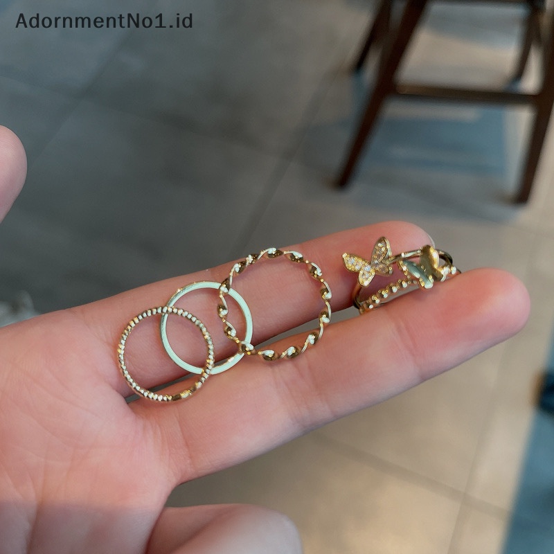 [AdornmentNo1] 4pcs cincin kupu lingkaran polos Set warna perak pembukaan Adjustable Fashion pribadi cincin jari untuk wanita perhiasan trendi