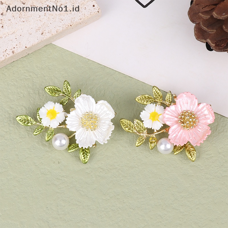 [AdornmentNo1] Sakura bunga bros untuk wanita 2-warna paduan mutiara romantis Peach-blossom pesta kantor bros Pin hadiah