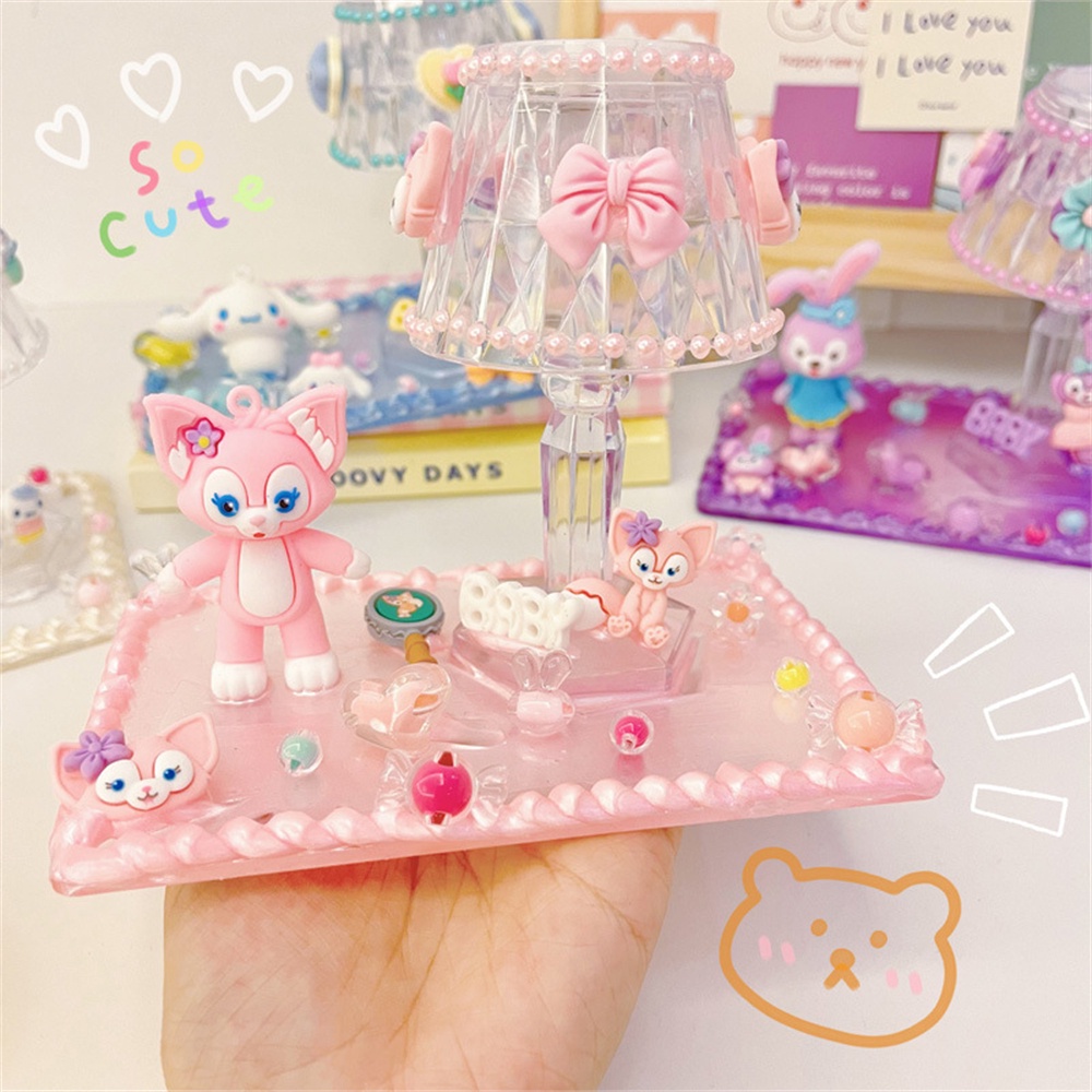 ღ Sanrio Diy Set Lampu Meja Buatan Sendiri Kuromi Melody Suasana Desktop Lampu Malam Sanrio Diy Aksesoris Perhiasan Buatan Tangan Bahan Lem Krim