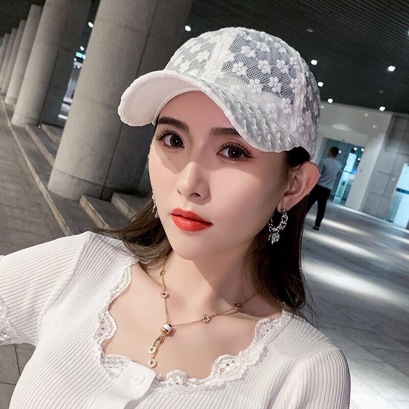 Topi Wanita Korea Baseball Style Kekinian Fashion Casual Aksen Renda Bunga Import BSCD