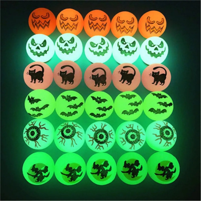 1 Pc Random Style Halloween Luminous Bouncy Ball Toy/ Horror Eyeball Ghost Pattern Elastic Balls/ Easter Party Kids Toys Present