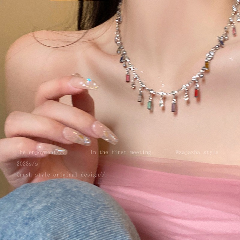 Kalung Warna-Warni Bahan Alloy Zircon Fashion Korea Untuk Perempuan